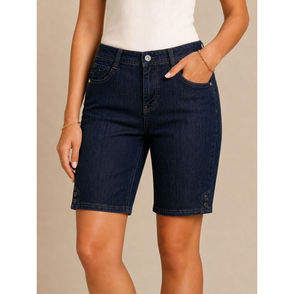 Gloria Vanderbilt Petite 16 Dark Wash Denim Bermuda Shorts Stretch Plus Size